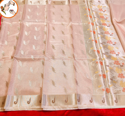 Baby Pink Paithani border Kota Tissue Fancy Silk Saree