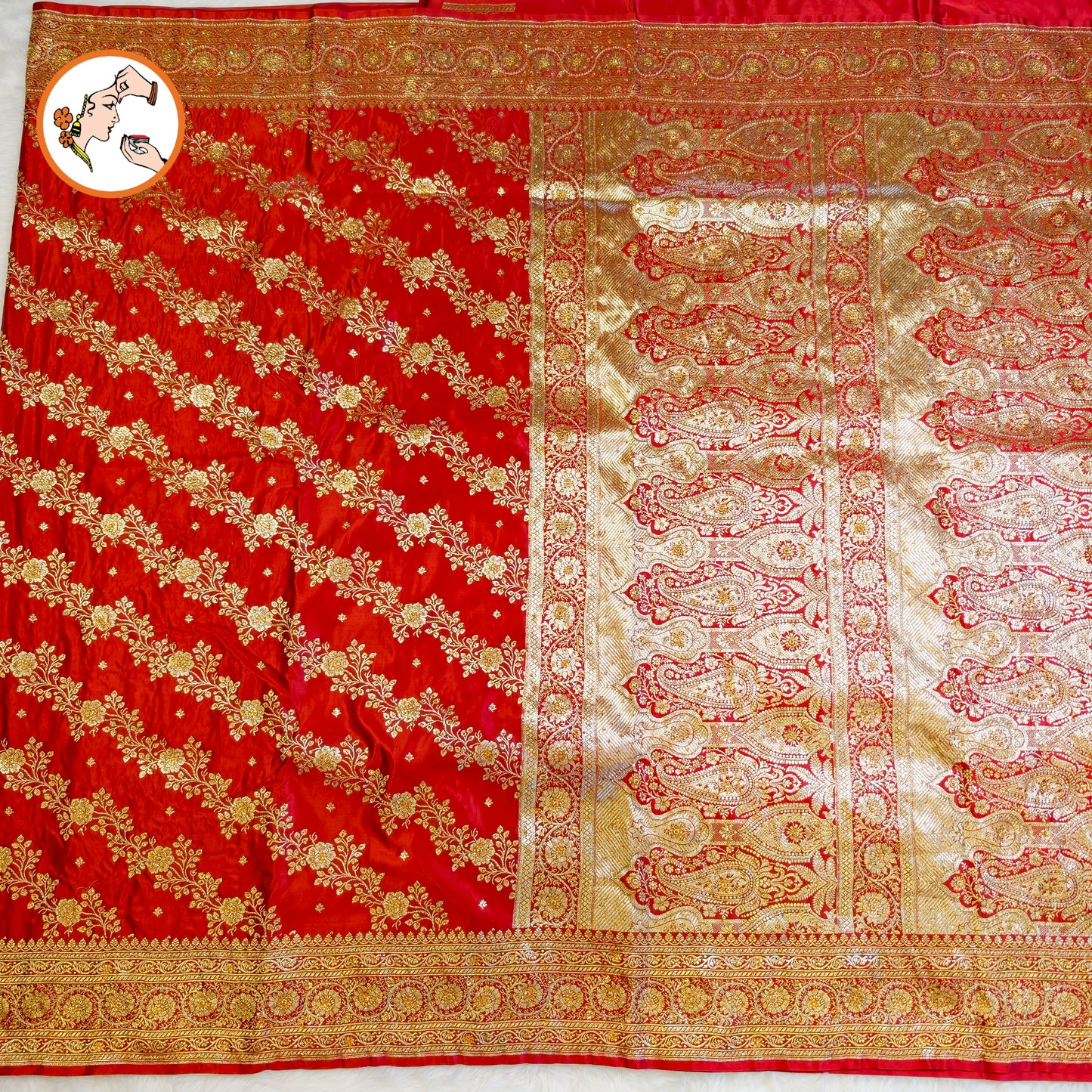 Red floral Jaal design Pure Banarasi Silk Partywear Saree