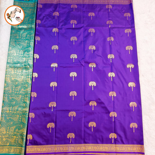 Purple colour small border Soft Silk Saree with contrast blouse