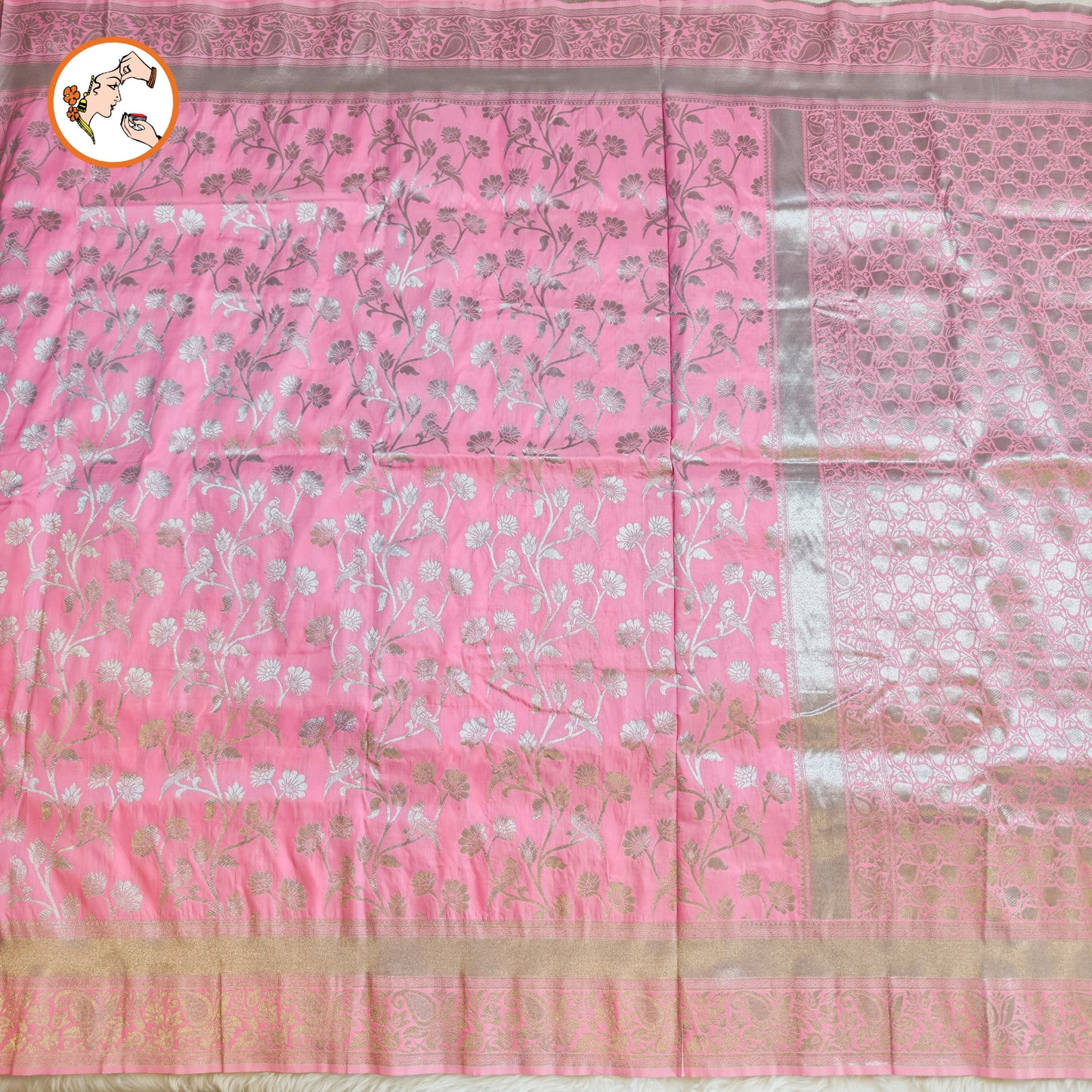 Light Pink Silver zari Banarasi Soft Silk Saree