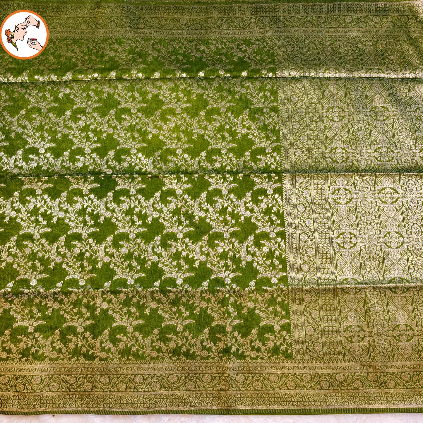 Mehandi Green Jaal design Banarasi Silk Saree