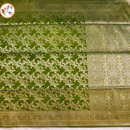 Mehandi Green Jaal design Banarasi Silk Saree