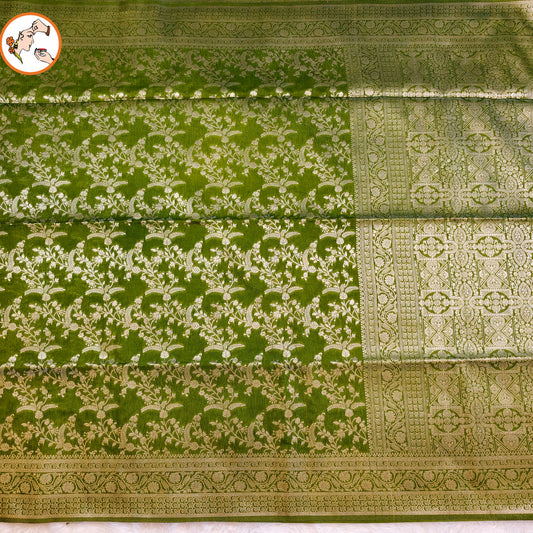 Mehandi Green Jaal design Banarasi Silk Saree