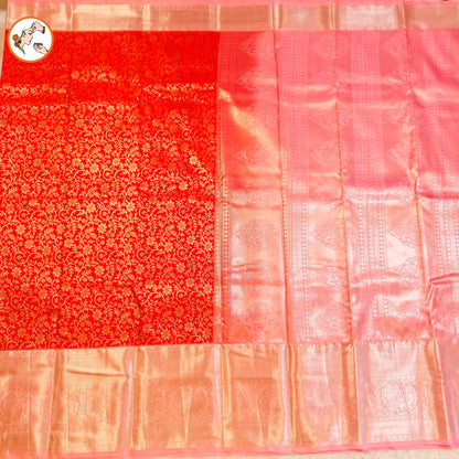 Red with Baby Pink border Bridal Kanchipuram Mix Silk Saree