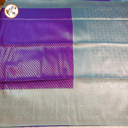 Purple with Turquoise Fancy border Brocade Pattern Soft Silk Saree
