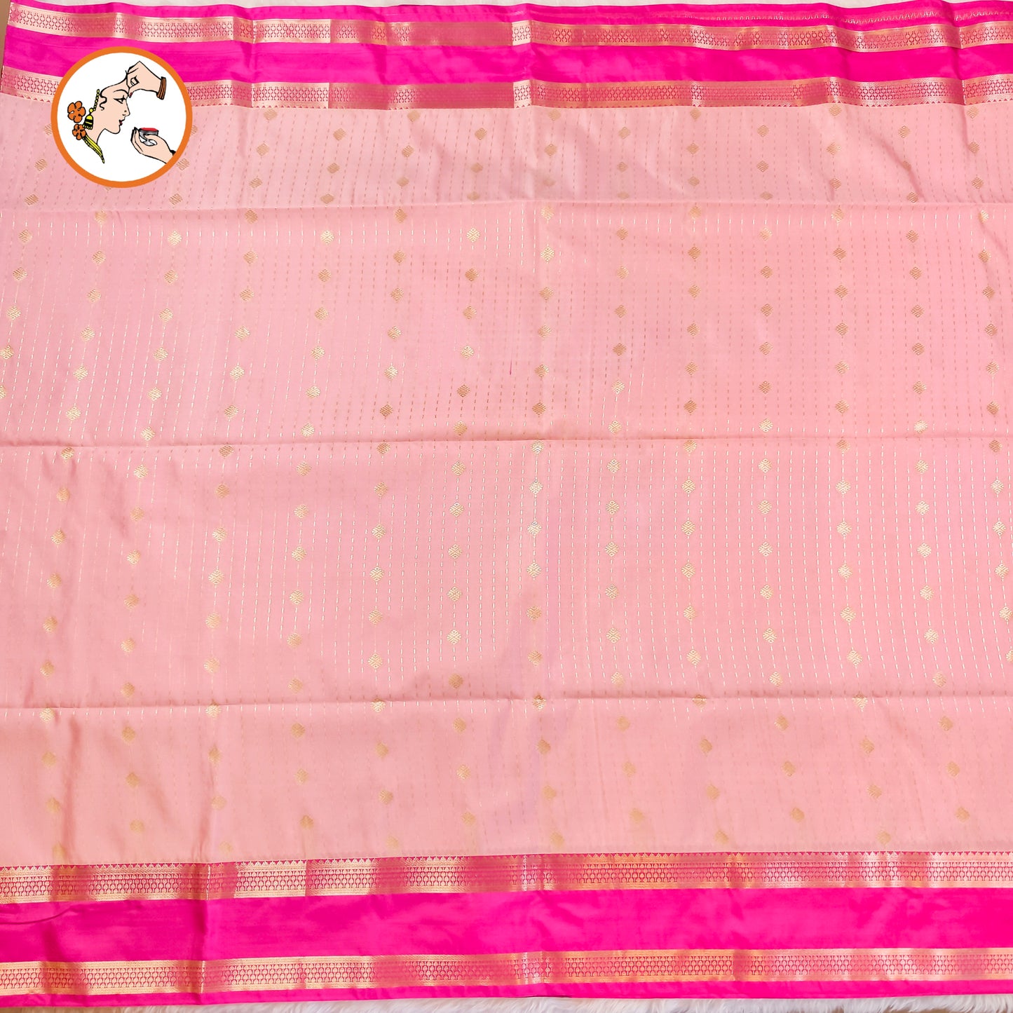 Baby Pink with Dark Pink Raindrop design Retta Petta border Semi Soft Silk Saree