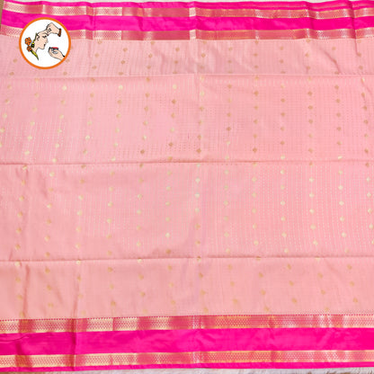 Baby Pink with Dark Pink Raindrop design Retta Petta border Semi Soft Silk Saree
