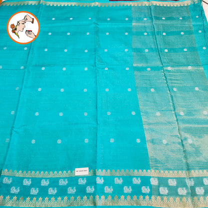Sky Blue stripes body & peacock border Soft Viscose Fancy Silk Saree with Dark Brown Contrast blouse