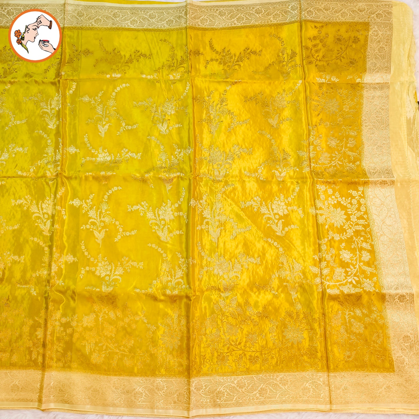 Lime Green / Olive Green Banarasi katan Russian Silk Saree with intricate Gold zari work