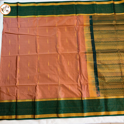Copper Brown with Dark Green Vairoosi border Soft Silk Saree