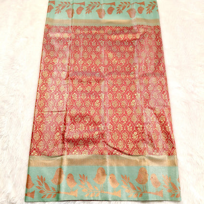 Marron with Sea Green Fancy Border High Tissue Silk Saree Vivahasilks