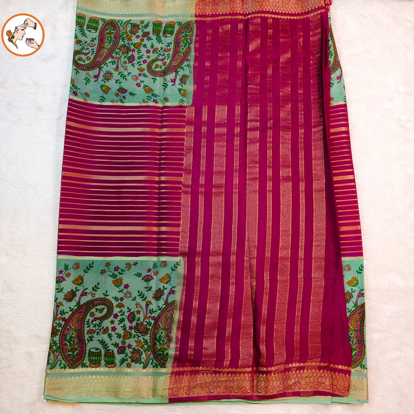 Purple & Pista Green designer semi Mysore Silk Saree