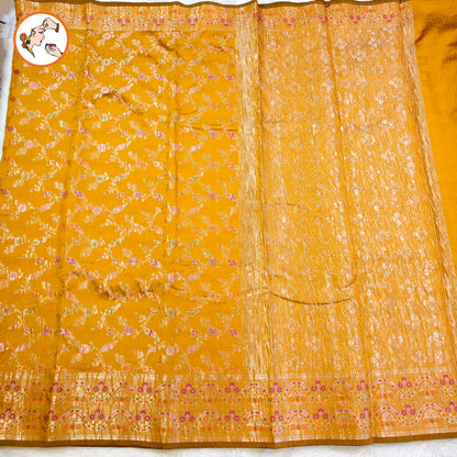 Golden Yellow Meenakari weaving Banarasi Crush Saree