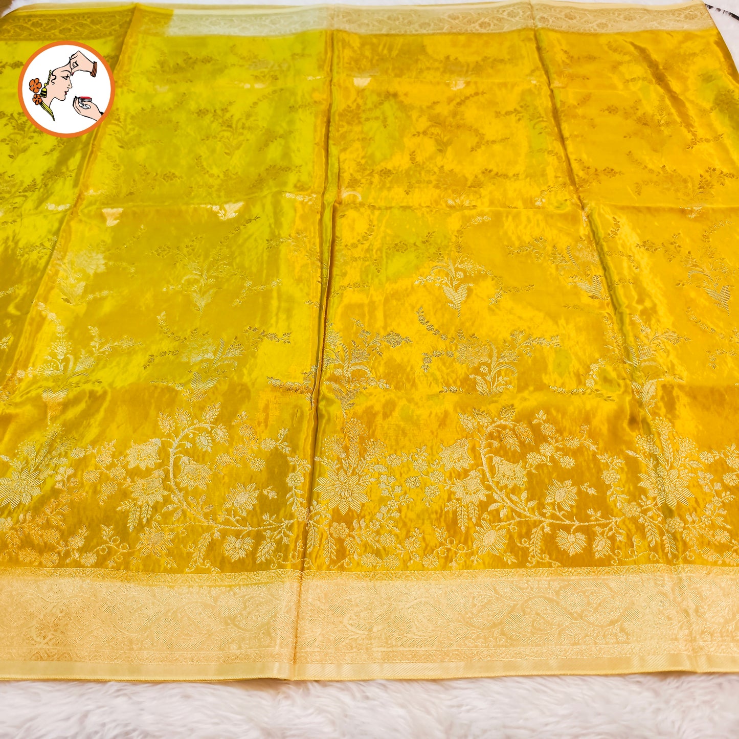 Lime Green / Olive Green Banarasi katan Russian Silk Saree with intricate Gold zari work