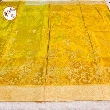 Lime Green / Olive Green Banarasi katan Russian Silk Saree with intricate Gold zari work