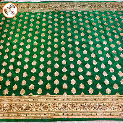 Dark Green Bridal Pure Banarasi Partywear Saree with Zircon stones