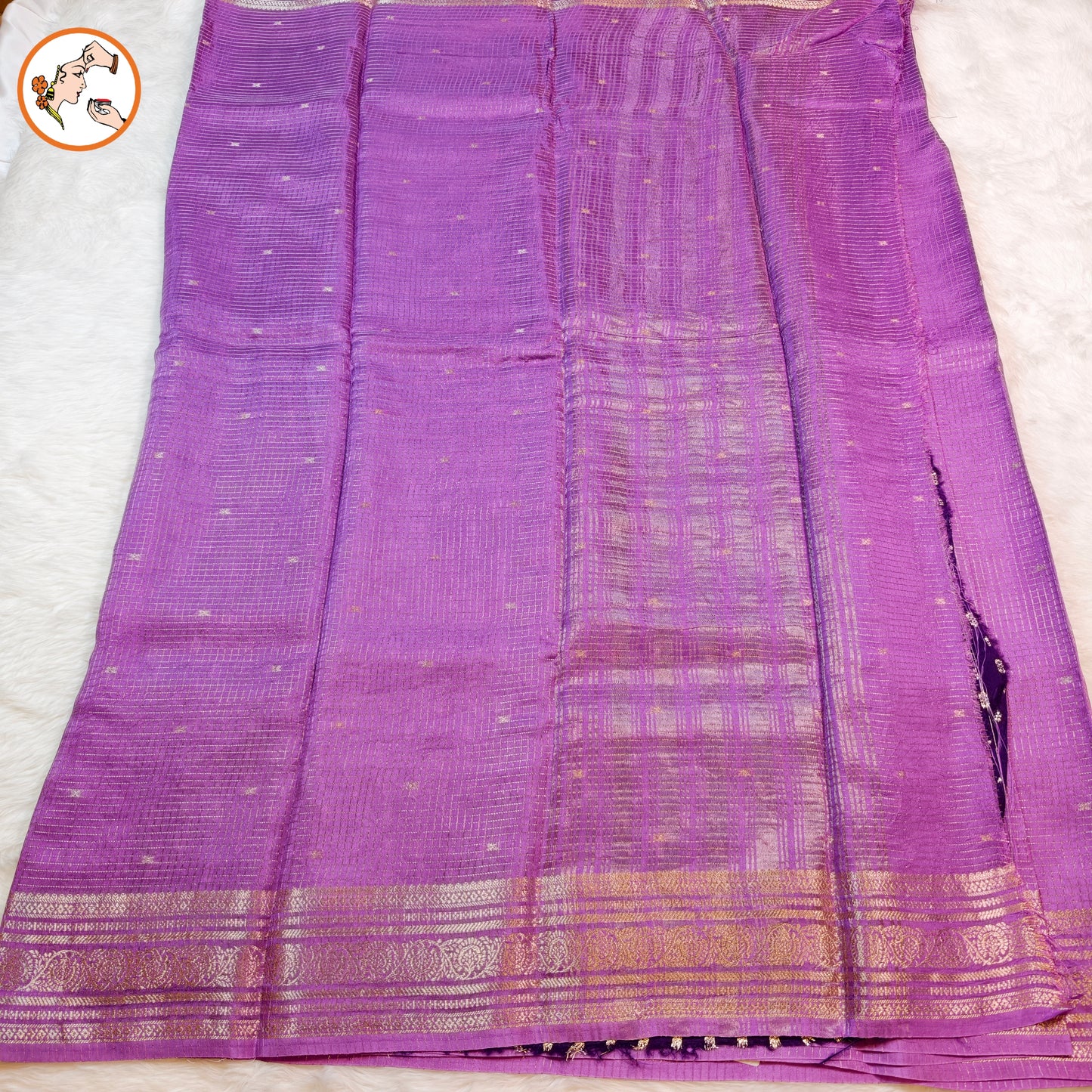 Lavender Podi Kattam checks viscose Silk Fancy Saree with contrast blouse