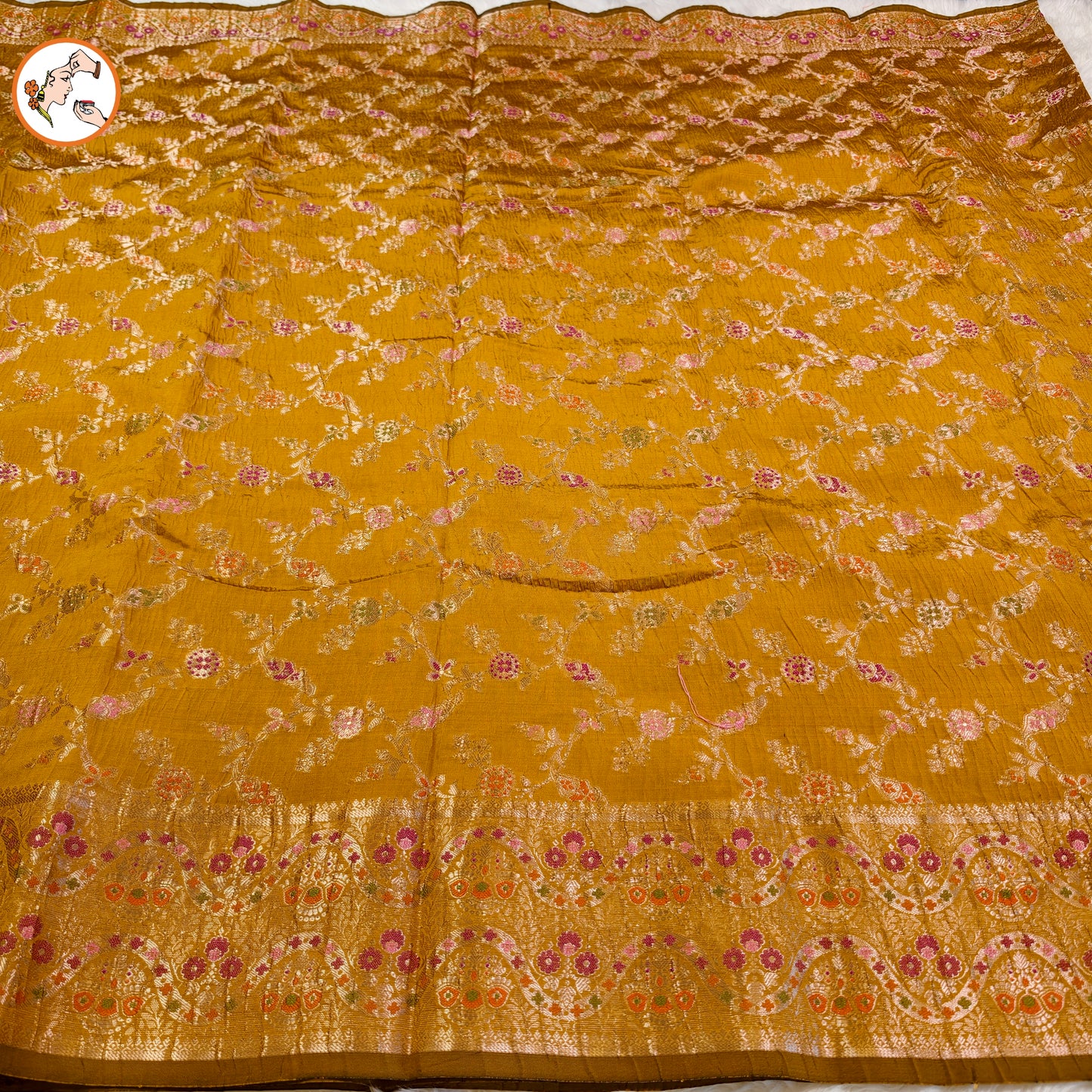 Golden Yellow Meenakari weaving Banarasi Crush Saree