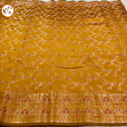 Golden Yellow Meenakari weaving Banarasi Crush Saree