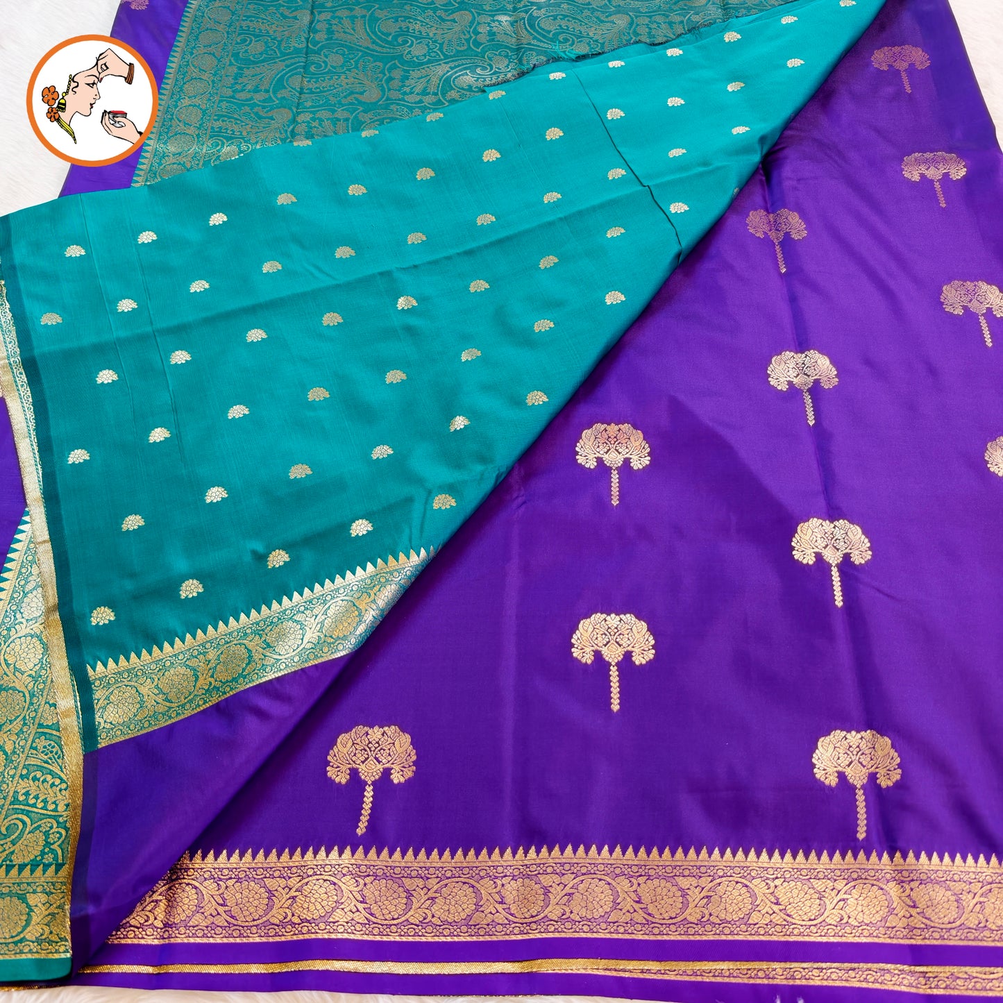 Purple colour small border Soft Silk Saree with contrast blouse