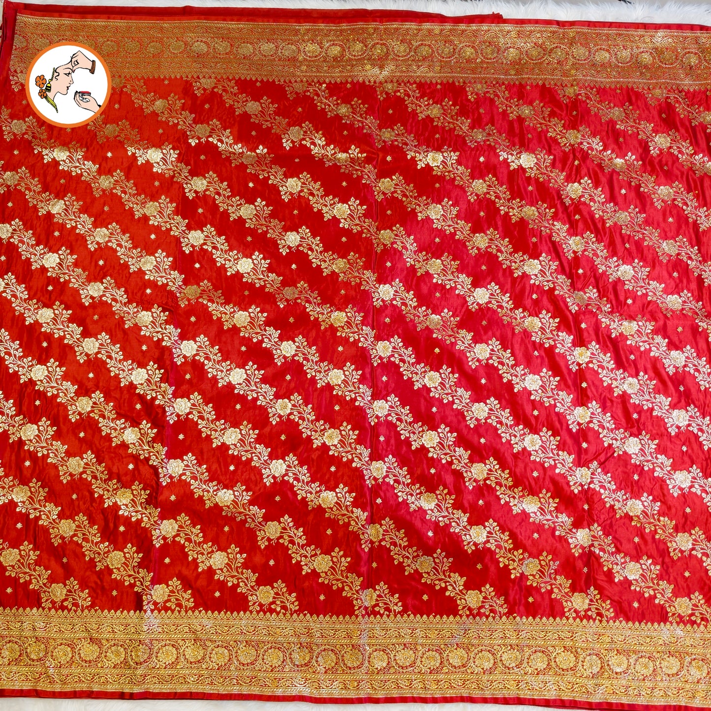Red floral Jaal design Pure Banarasi Silk Partywear Saree