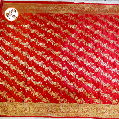 Red floral Jaal design Pure Banarasi Silk Partywear Saree