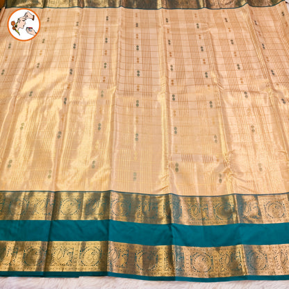 Off white with Peacock Blue border High Tissue Kanchipuram Semi Silk Saree