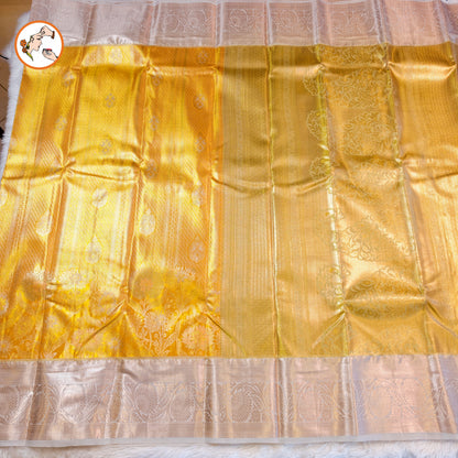 Golden with Silver border Kanchipuram Tissue Silk Saree