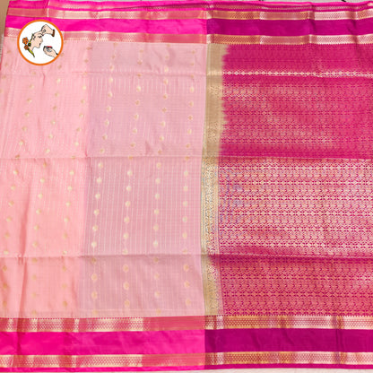 Baby Pink with Dark Pink Raindrop design Retta Petta border Semi Soft Silk Saree