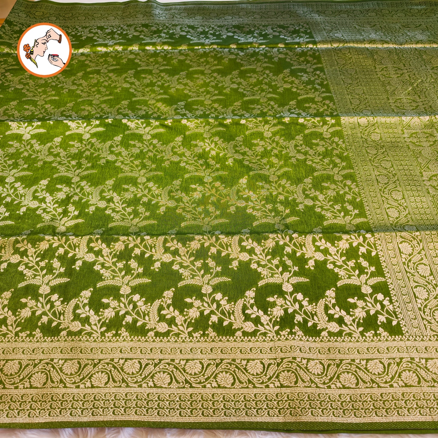 Mehandi Green Jaal design Banarasi Silk Saree