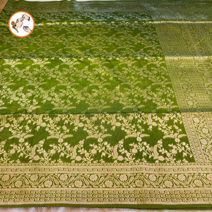 Mehandi Green Jaal design Banarasi Silk Saree