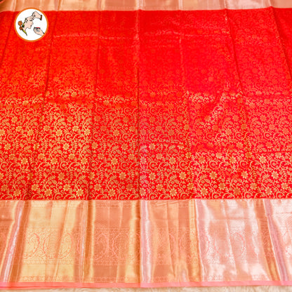 Red with Baby Pink border Bridal Kanchipuram Mix Silk Saree