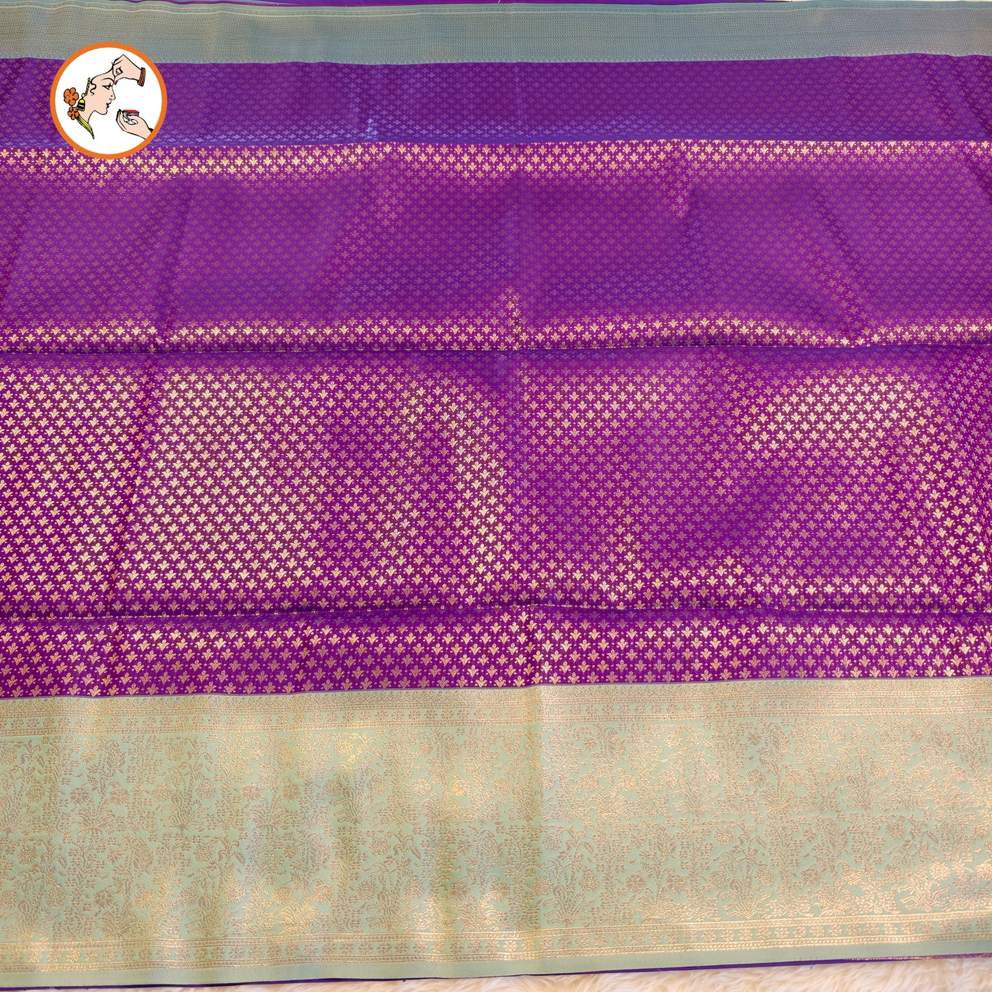 Purple with Turquoise Fancy border Brocade Pattern Soft Silk Saree