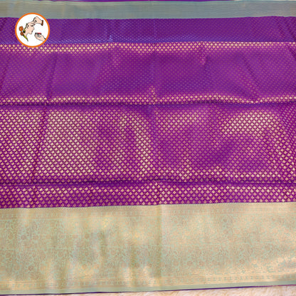 Purple with Turquoise Fancy border Brocade Pattern Soft Silk Saree