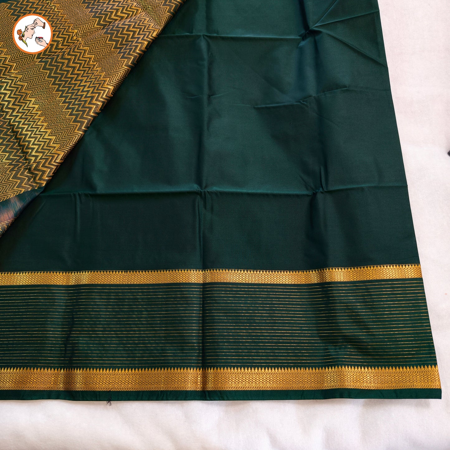 Copper Brown with Dark Green Vairoosi border Soft Silk Saree