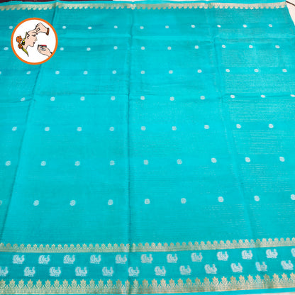 Sky Blue stripes body & peacock border Soft Viscose Fancy Silk Saree with Dark Brown Contrast blouse