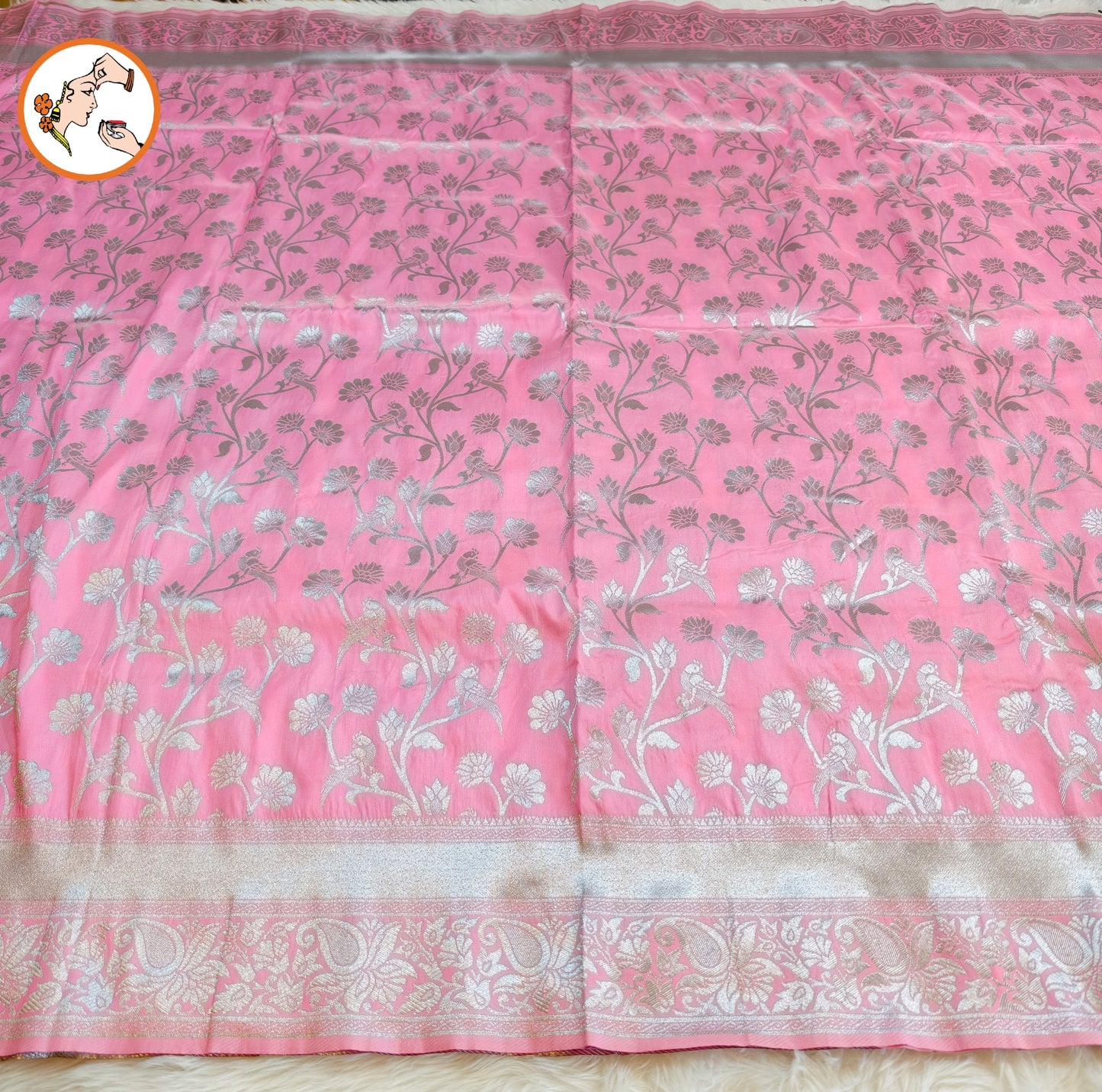 Light Pink Silver zari Banarasi Soft Silk Saree