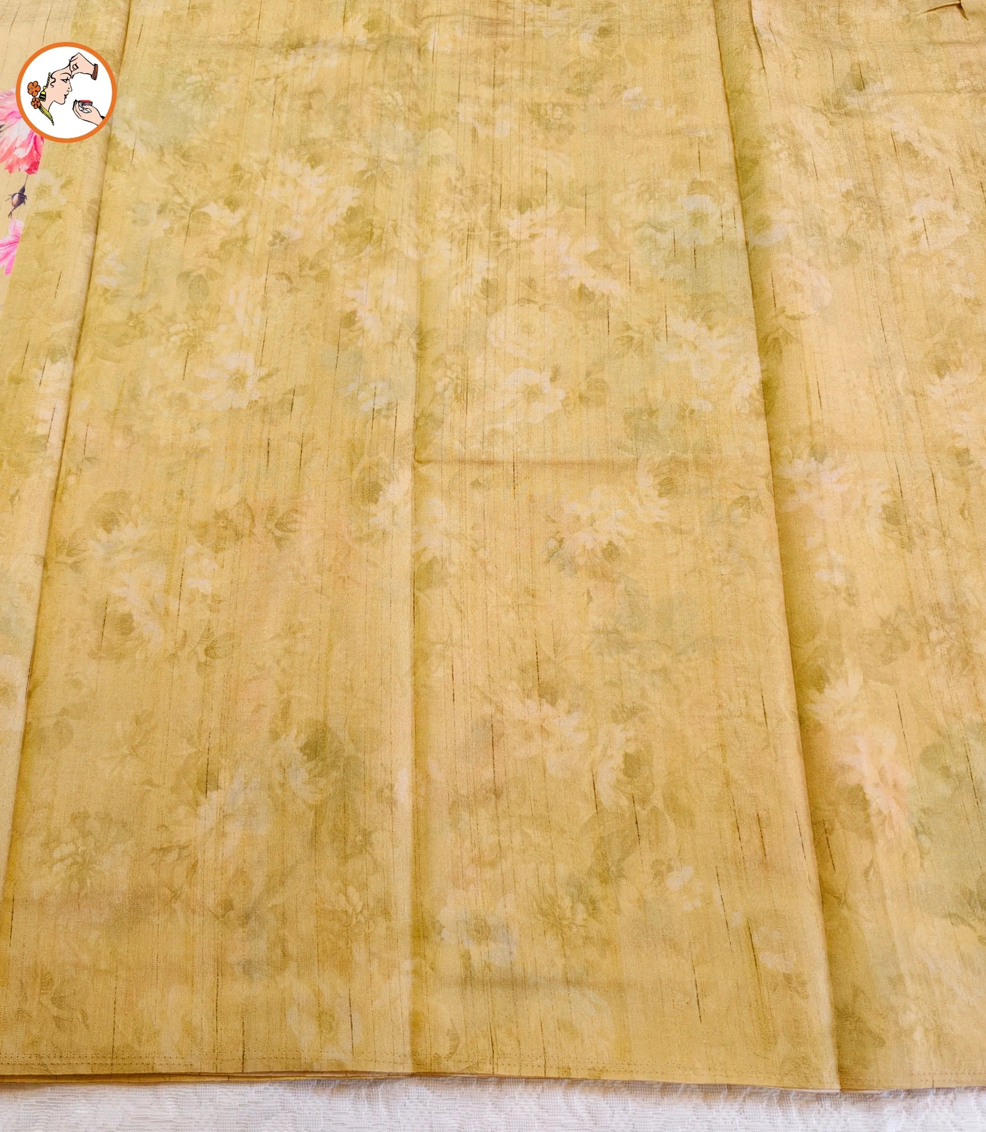 Yellow Brush Paint Floral Tussar Saree tussar silk texture