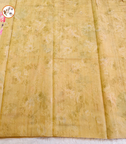 Yellow Brush Paint Floral Tussar Saree tussar silk texture