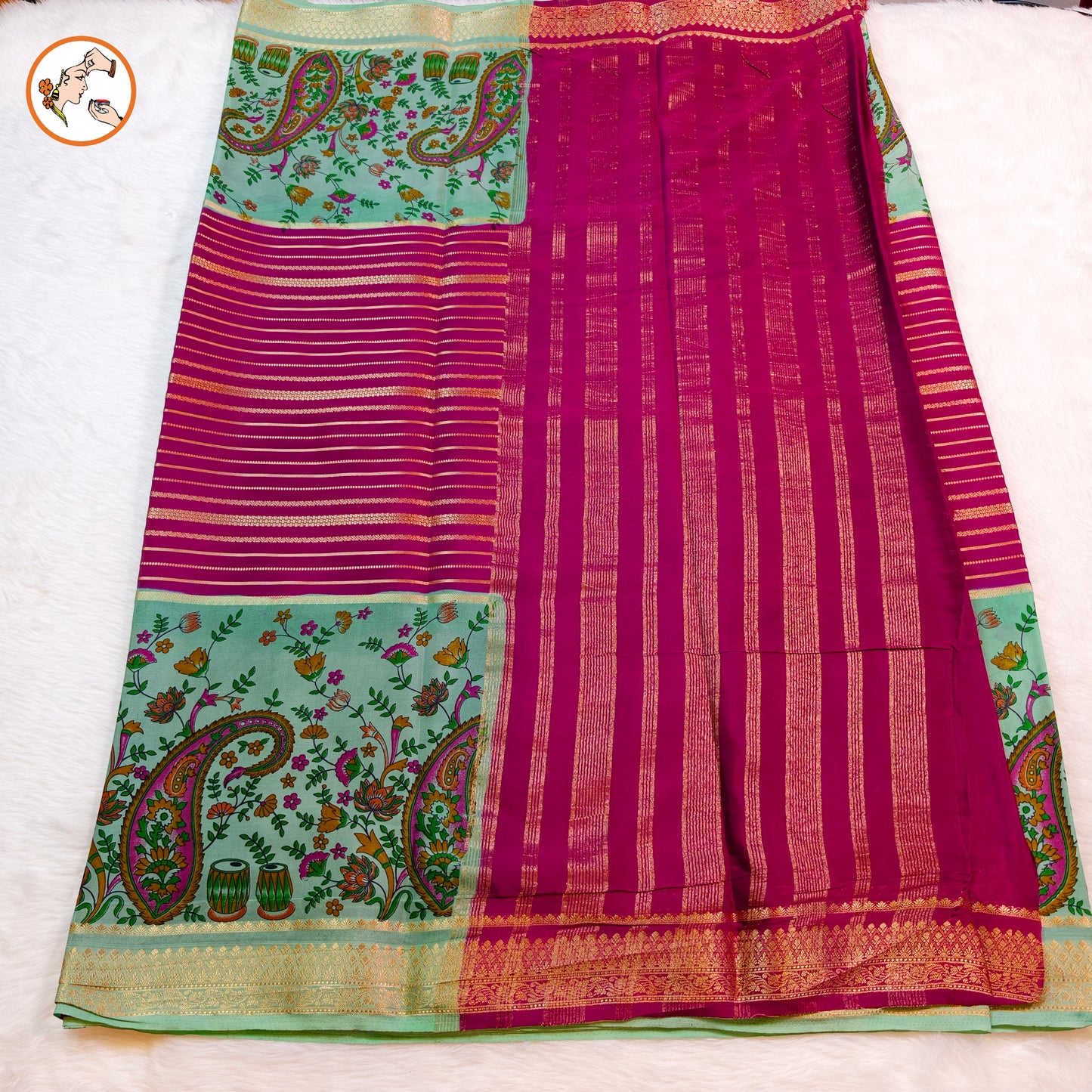 Purple & Pista Green designer semi Mysore Silk Saree