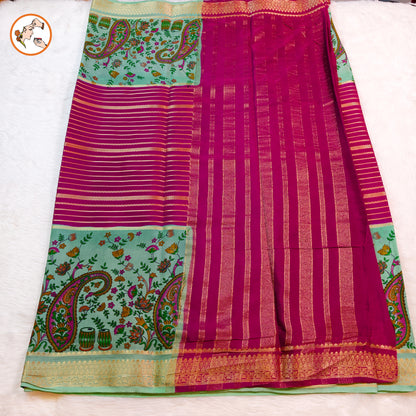 Purple & Pista Green designer semi Mysore Silk Saree