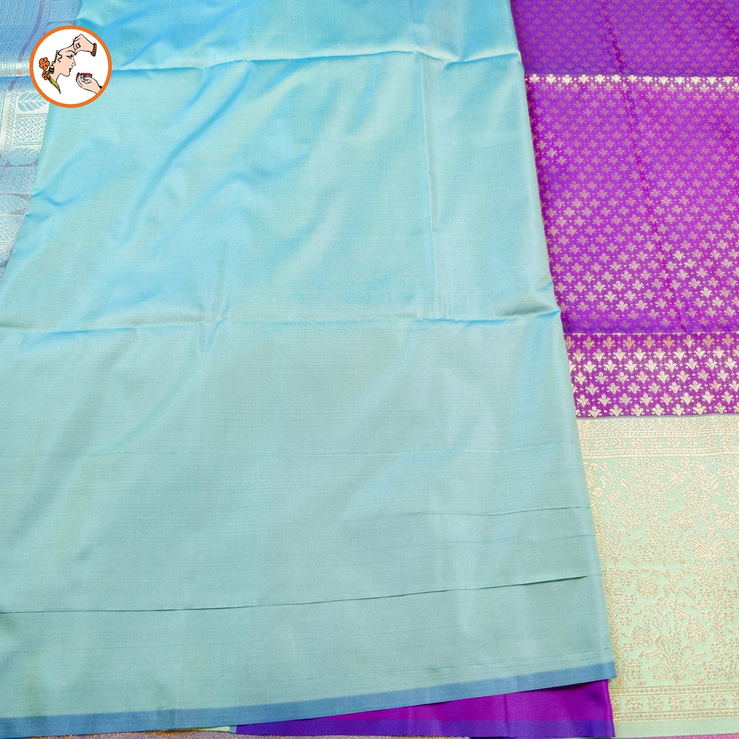 Purple with Turquoise Fancy border Brocade Pattern Soft Silk Saree