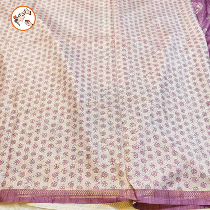 Purple Kalamkari Tussar Silk Saree with Kolam & Elephant Peacock butta