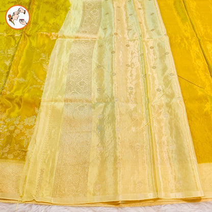 Lime Green / Olive Green Banarasi katan Russian Silk Saree with intricate Gold zari work