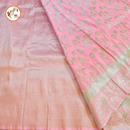 Light Pink Silver zari Banarasi Soft Silk Saree