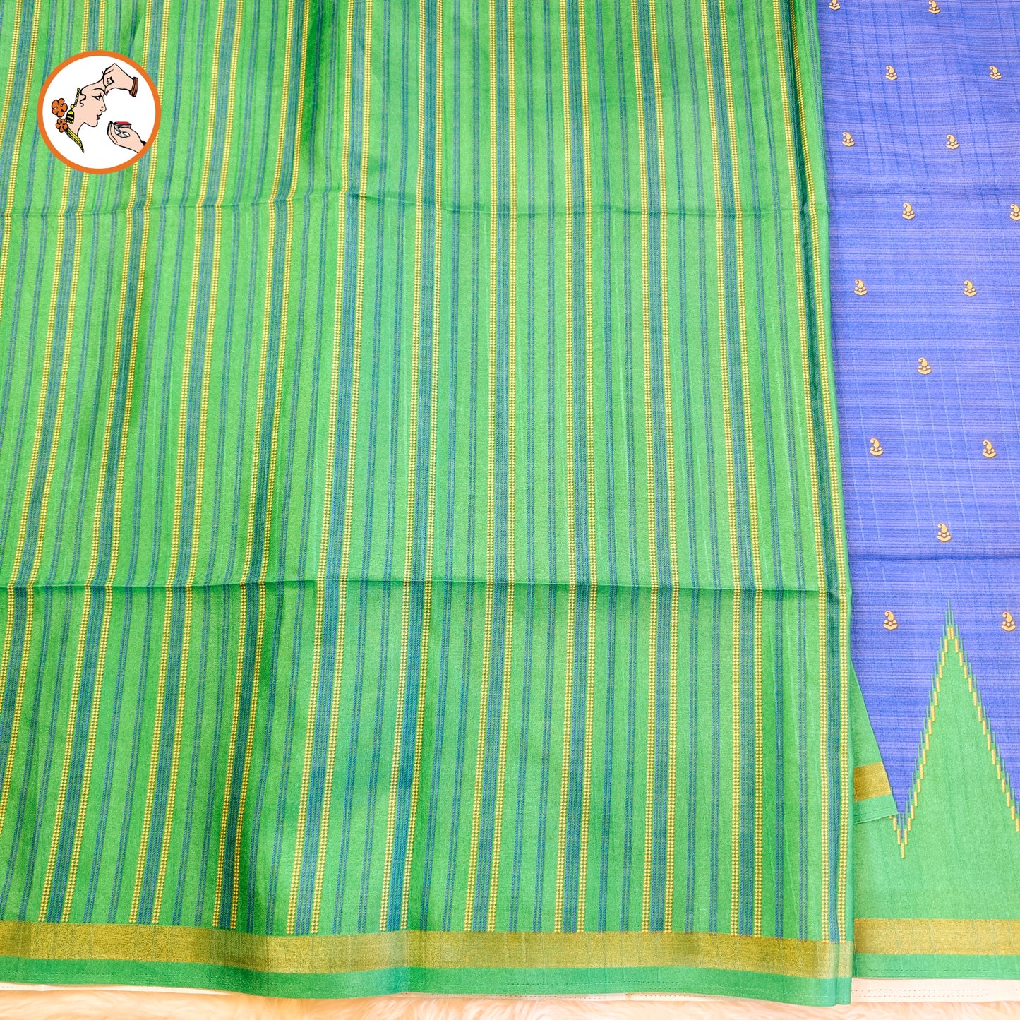 Royal Blue with Green temple border Dola Silk Casual Saree