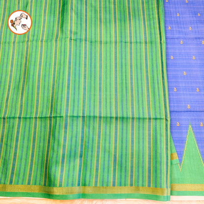Royal Blue with Green temple border Dola Silk Casual Saree