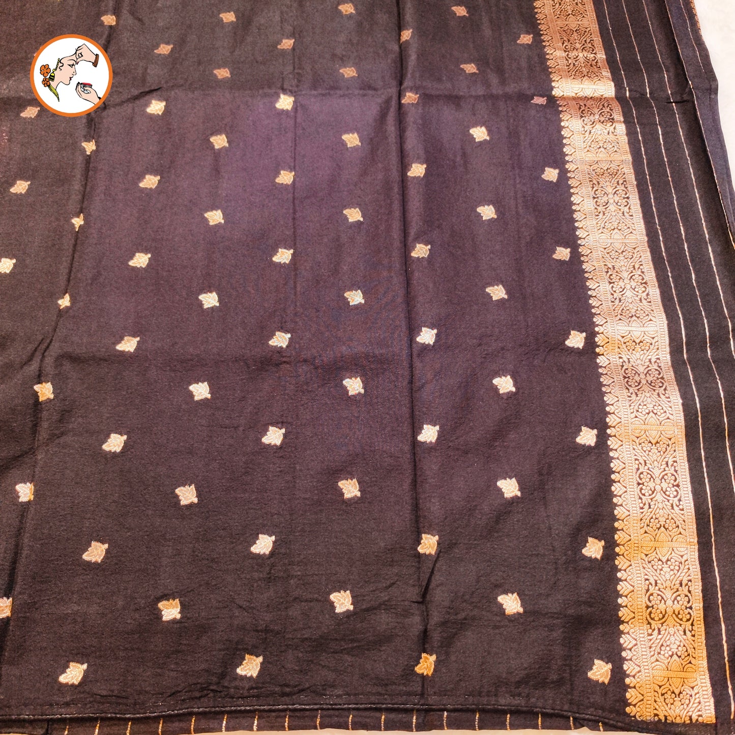 Black elephant motif Peacock Meenakari work Fancy Silk Saree