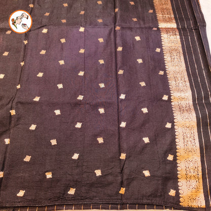 Black elephant motif Peacock Meenakari work Fancy Silk Saree