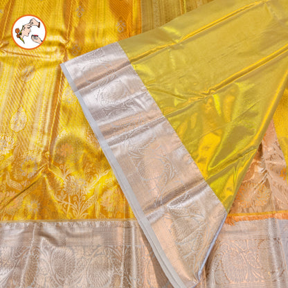 Golden with Silver border Kanchipuram Tissue Silk Saree